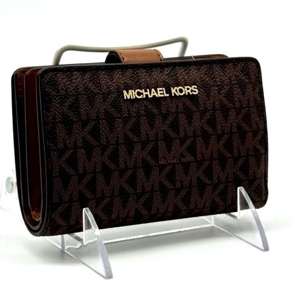 Michael Kors Medium Jet Set Travel Zip Chain Bifold Wallet - Brown Signature
